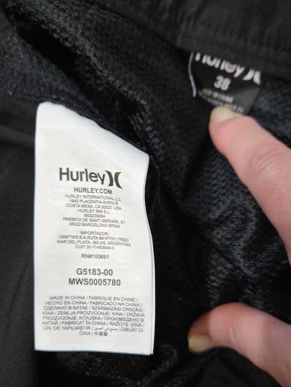 MEN'S HURLEY HYBRID BLACK ATHLETIC BOARD SHORTS SIZE 38 - Picture 3 of 4